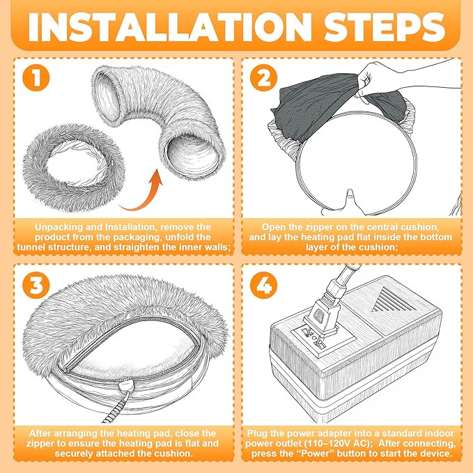 Heated Cat Bed Indoor – 31.5'' Cozy Warming Donut Cat Tunnel Bed with Timer & Temp Adjustable, Removable Waterproof Electric Heating pad, Play & Rest in One, Treat Your Kitty to Warmth & Fun