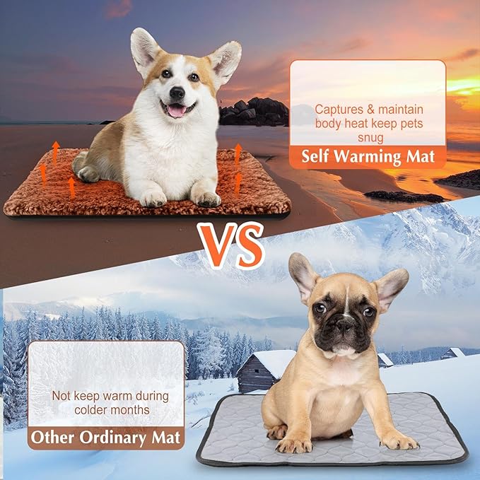 4 Pack Self Warming Cat Pads Self Heating Cat Mat Washable Homeless Dogs Thermal Pads Kennel Pad Reflects Body Heat Warm Crate Bed Mat for Indoor Outdoor Pet(Brown,16 x 20 Inch)