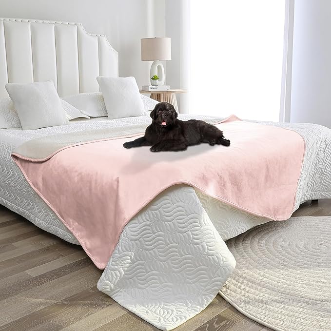 Waterproof Dog Blanket for Couch, Leak Proof Pet Blanket for Indoor Cats, Plush Sherpa Puppy Throw Furniture Protector for Sofa Bed(50"x60",XL,Pink)