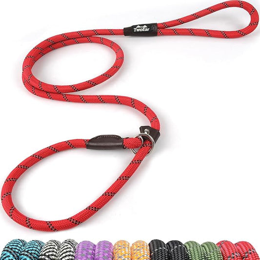TwoEar Slip Leads for Dogs, 1/2" x 6FT Slip Leash for Large Dogs with Highly Reflective Threads, Comfortable Strong Rope Slip Leads, No Pull Pet Training Leash, Red