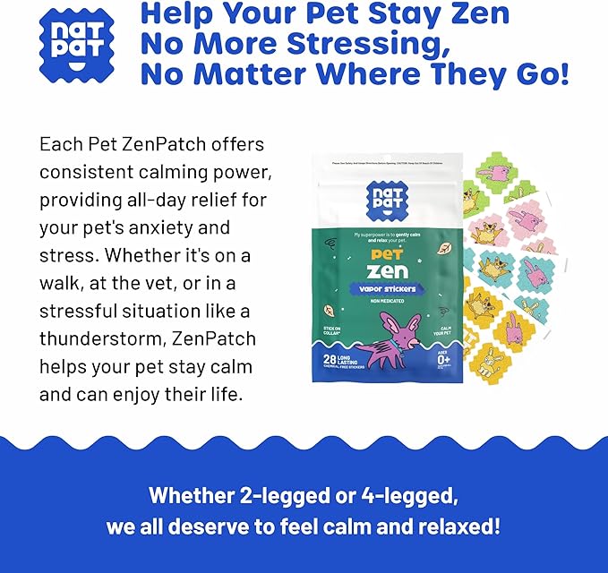 NATPAT Pet Zen Calming Patches + Pet Locket for Dogs and Cats - Non-Medicated Effective Stress Relief Patches with Safe, Durable Locket