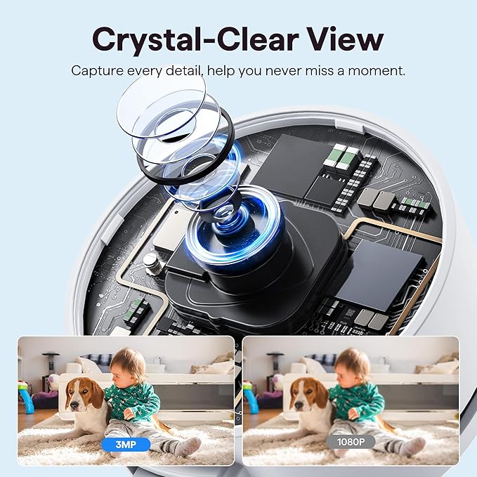 3MP Indoor Security Camera, Cameras for Home Security with 25ft Night Vision, AI Detection, Motion Alerts, 2-Way Audio, 24/7 Cloud & SD Card Storage, Home Camera That Works with Alexa/Google