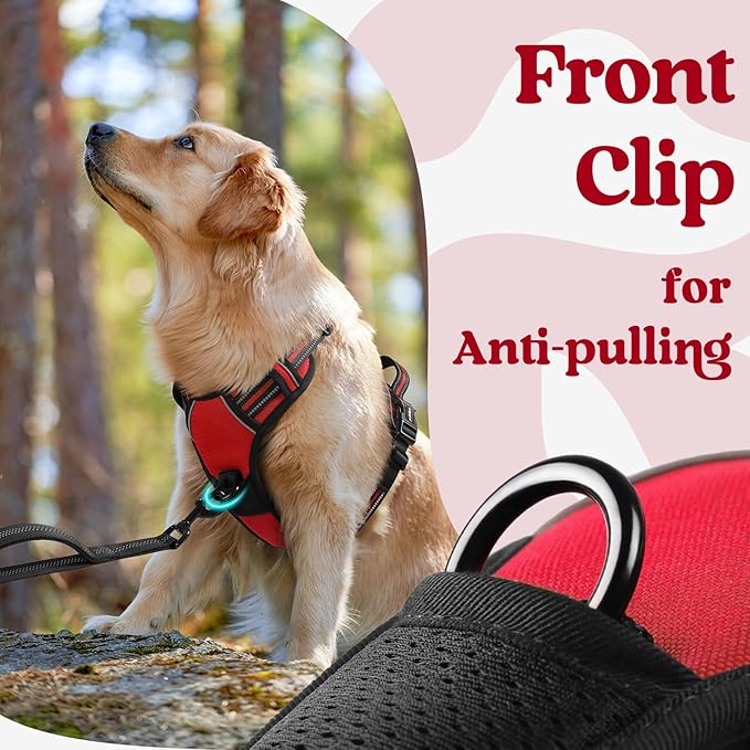 rabbitgoo Dog Harness Medium Sized, No Pull Pet Harness with 3 Buckles, Adjustable Soft Padded Vest with Control Handle, Walking Reflective Pet Vest for Medium Dogs, Red, M