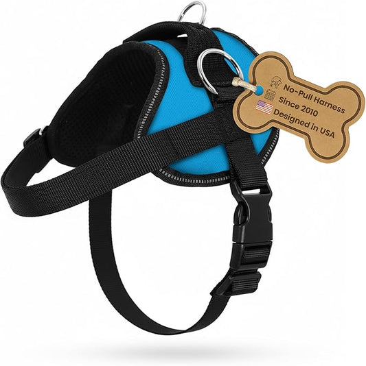 Bark Appeal Aqua Blue No-Pull Dog Harness for Large to Extra Large Sized Pets – Adjustable, Reflective Vest with 3 Leash Clips for Added Control, Easy Walks & Training – XL