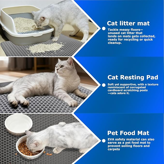 Extra Large Cat Litter Mat Double Layer Trapping Mat Easy-Clean Waterproof Urine Proof(Gray 47x28in)