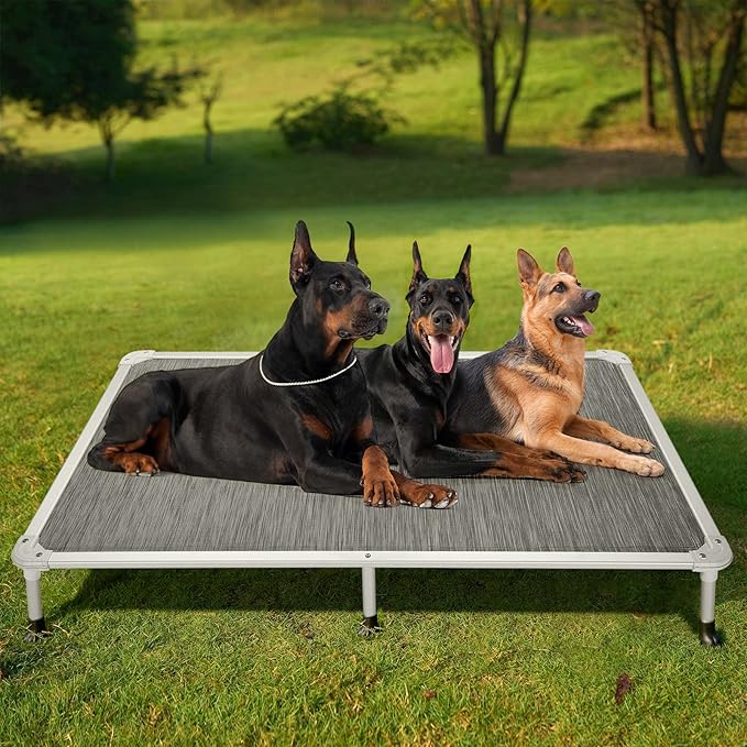 Veehoo Chew Proof Elevated Dog Bed - Cooling Raised Pet Cot - Silver Aluminum Frame and Durable Textilene Mesh Fabric, Unique Designed No-Slip Feet for Indoor or Outdoor Use, Black Silver, XX Large