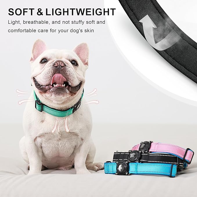 Airtag Dog Collar with Martingale Design, IP68 Waterproof Air Tag Collar Holder, Adjustable Reflective Soft Padded Nylon Dog Collar for Large Medium Small Dogs