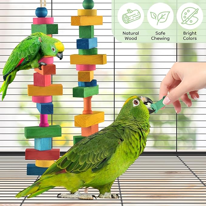 Bird Toys for Parrot, 165 Pcs Colorful Multi-Shaped DIY Wooden Blocks Craft, Birds Cage Chewing Playing Training Toy for Cockatoos, Macaws, African Grey and Small Medium Parrots