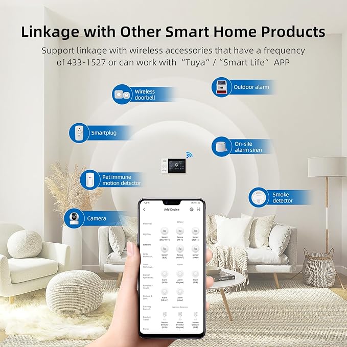 LWOHSI Home Security Systems,Wireless 4.3" Fulltouch Screen Home Alarm Kits with 2MP HD Security Camera,4G SMS/Tuya APP Real-Time Alerts,Door Sensors,Remote,Compatible with Alexa and Google for Villa