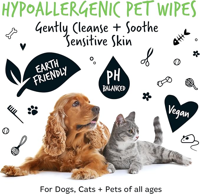 BUGALUGS Dog Wipes, 100% Plastic Free Biodegradable pet Wipes for Full Body, Eye Wipes, Ear Wipes, Bum & Paws. 110 Sensitive Dog Grooming Wipes for Dogs, Puppy & cat Grooming (Fragrance Free)