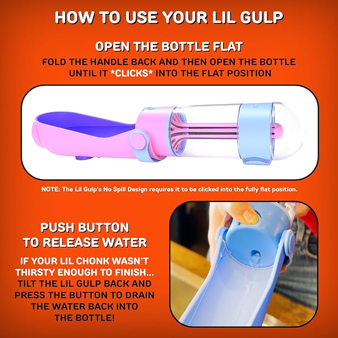 Lil Gulp Dog Water Bottle | Advanced Carbon Filtration for Safe Filtered Water on The Go | BPA-Free Leak-Proof Portable Dog Travel Water Bottle with Retractable Water Spout 15 Fl oz - Cotton Candy