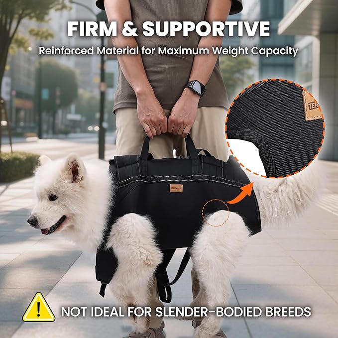 Dog Lift Harness Backpack Carrier for Large Dogs, Full Body Sling with Handle, Dog Harness for Joint Injuries, Arthritis, Ideal for Stairs, Elderly Dogs (Black XXX-Large 66-83 LBS)
