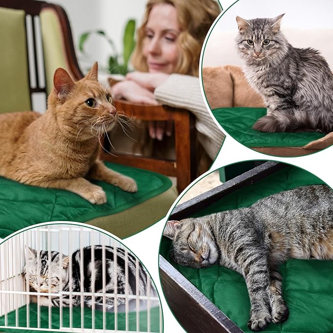 4 Pack Self Heating Cat Pad Self Warming Dog Mat Reflects Body Heat Extra Warm Thermal Pet Pad Washable Dog Cat Bed Crate Bed Mat Blanket(Dark Green,16 x 20 Inch)