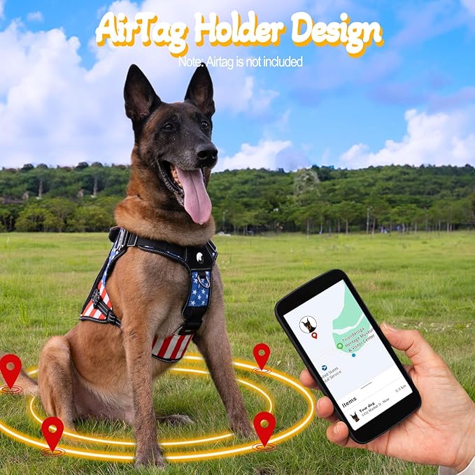 Service Dog Vest - HEYCAHVA Tactical Dog Harness Full Metal Buckles for Large Medium Dogs Reflective No Pull Dog Harnesses with Leather Handle, Hook & Loop for Hiking Training (Flag, L)