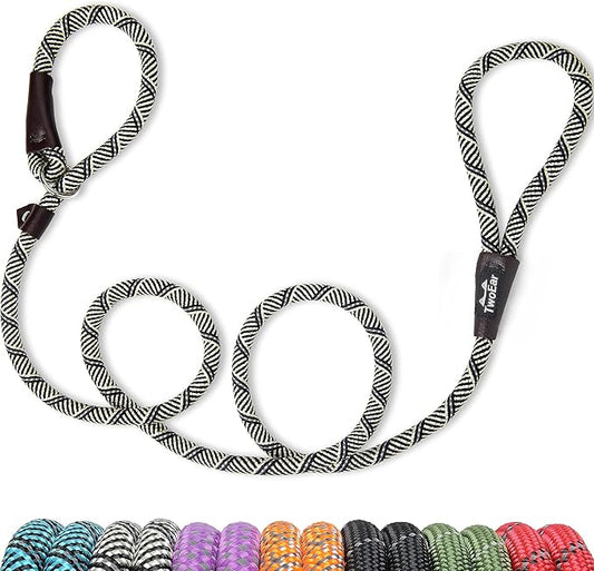 TwoEar Dog Slip Rope Leash - 6FT Heavy Duty Training Leash with Reflective Threads for Small to Large Dogs (Slim 3/8''x6ft, Grey)