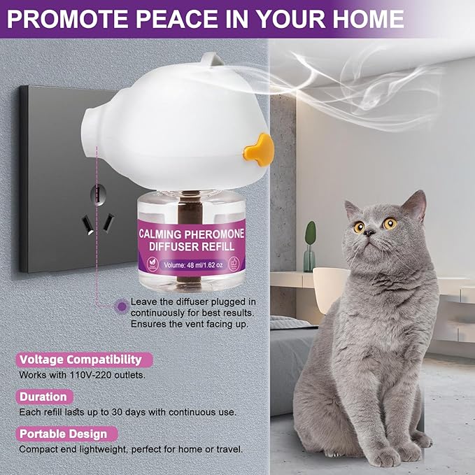 Cheerdog Cat Pheromones Calming Diffuser Relieve Anxiety Stress Cat Calming Diffuser Comfort for Cats 3 Refills, Reduce Fighting and Scratching Calm Relaxing Fits All Cats (3)