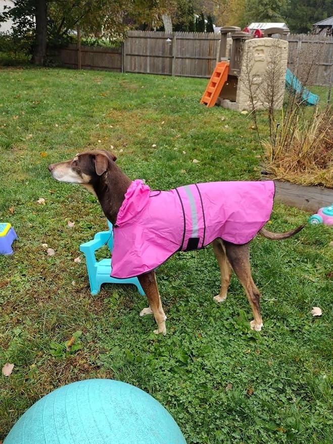 Candofly Reflective Dog Raincoat - Waterproof Dog Rain Jacket with Leash Hole, Hooded Ponch Rain Coat for Dogs (Pink, Large)