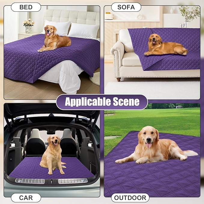 Smiry Waterproof Dog Bed Cover Pet Blanket, Soft Washable Dog Blanket for Furniture Bed Couch Sofa Reversible, Checkered (52"x82", Purple/Purple)