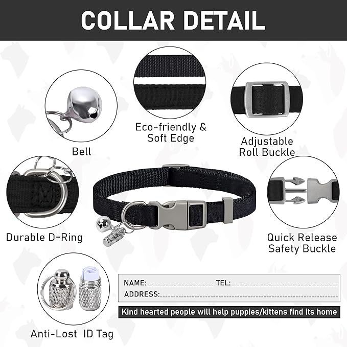 GAMUDA Small Dog Harness Collar and Leash Set, Step in No Chock No Pull Linen Fabric Soft Mesh Dog Vest Harnesses Reflective for Dogs Puppy Cats Kitten Rabbit (Black, XXS)