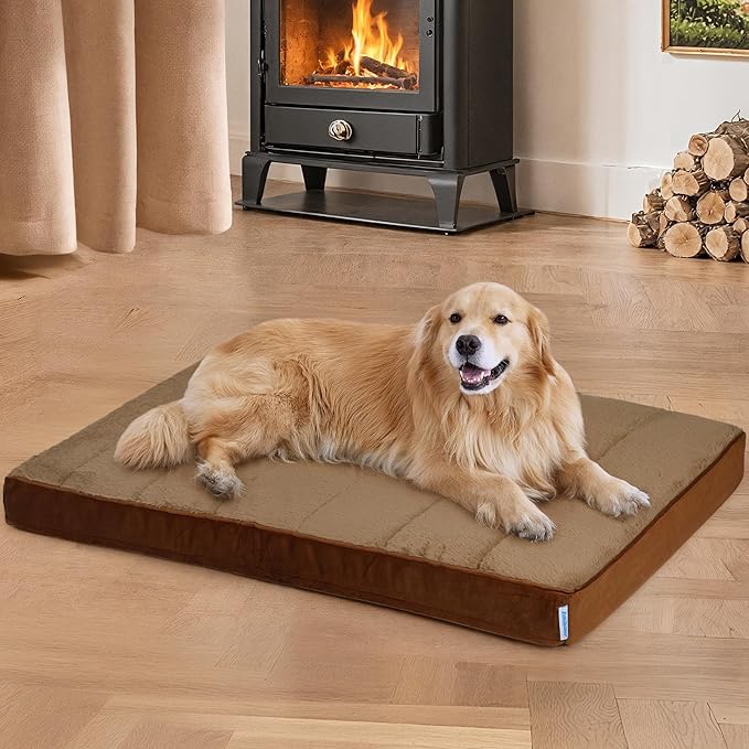 Dog Bed for X Large Dog - Orthopedic Pet Beds with Memory Foam, Waterproof Removable Washable Cover with Non-Slip Bottom, Khaki, 41" L x 27" W x 3" H