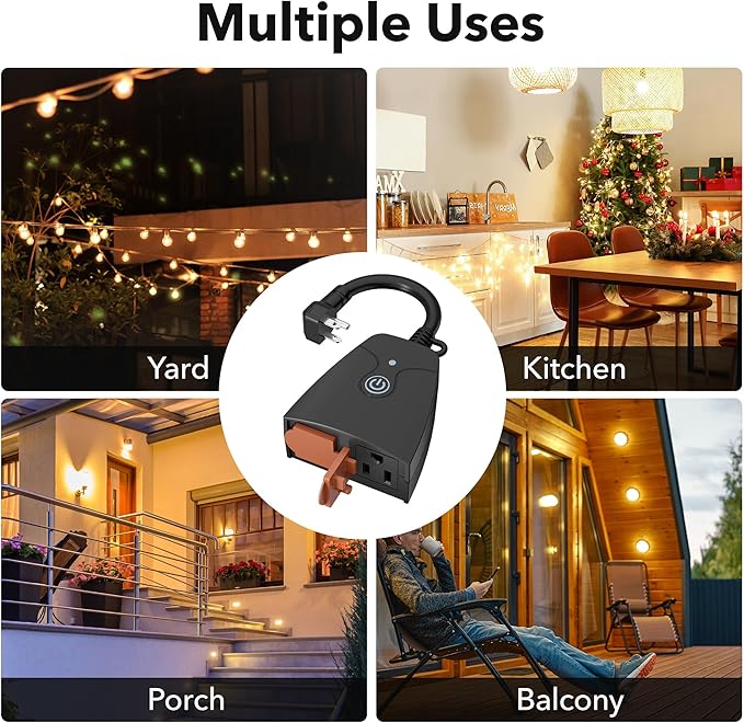 Outdoor Smart WiFi Plug, HBN Heavy Duty Wi-Fi Timer with Two Grounded Outlet, Wireless Remote Control by App Compatible with Alexa and Google Home Assistant 2.4 GHz Network only, ETL Listed (2 Pack)