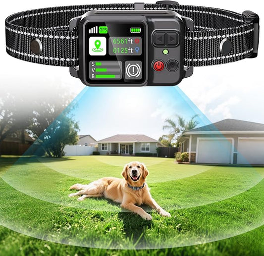 GPS Wireless Dog Fence, Electric Fence Collar for Dogs, Circular Containment System, Radius Range 49-6561 ft, Adjustable Training Measures, Rechargeable, Waterproof | for Outdoor Use Only