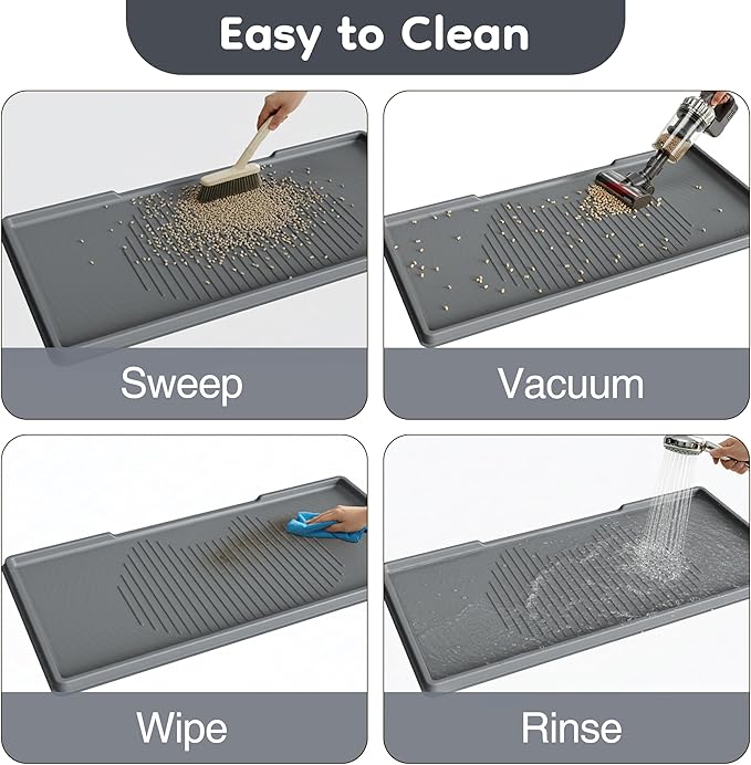 ISSEVE Cat Litter Mat 54" x 27.5" XXL, Extra Large Silicone Mat for Litter Box, 1.38" Raised Edge Urine Proof Litter Trapping Mat Pad for Scatter Control, Soft on Kitty Paws, Protect Floor (Dark Grey)