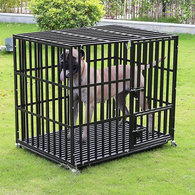 BingoPaw Heavy Duty Dog Crate: 42Inch Large Dog Crate Escape Proof with Higher Inner Space - XL Metal Dog Cage Made by Square Tube with Double Door