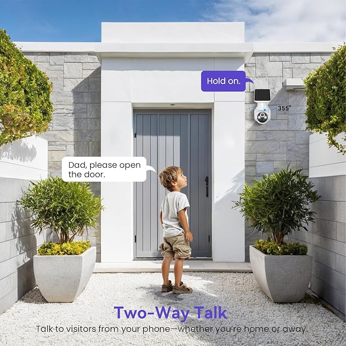 1080P Solar Security Cameras Wireless Outdoor, 360° View Pan/Tilt, Color Night Vision, Easy to Install, Real-Time Alerts, 2-Way Audio, Cloud Storage (Sold Separately), 2.4Ghz Wi-Fi Only