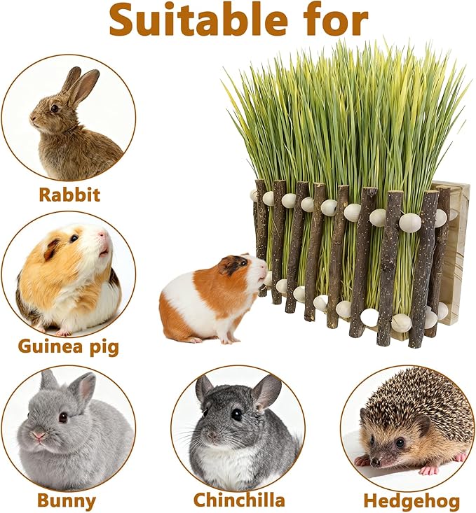 Hanging Rabbit Hay Feeder,Wood Guinea Pig Hay Holder,Less Wasted Bunny Grass Holder,Small Animals Feeding Grass Manage Rack Dispenser for Chinchilla,Ferret,Hamsters Cage Accessories