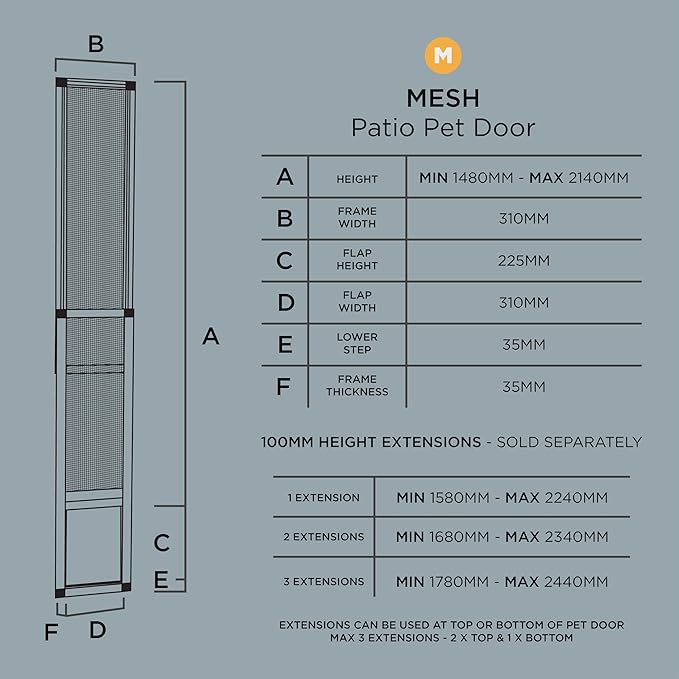 Hakuna Pets V2 Patio Pet Door Screen Insert Panel for Sliding Doors, Fits Door Track Min Ht 59.05" to Max Ht 84.25",UV Resistant Mesh, Locking Magnetic Dog Door, Easy Install and Removal,Medium,White