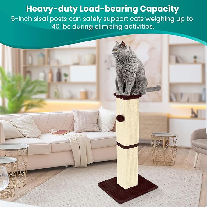 Cat Scratching Post 32 Inch for Indoor Large Cats and Kitten, Nature Sisal Tall Cat Scratch Post, Sisal Cat Scratcher Improve Cat's Scratching Habits and Protect Your Furniture, Beige