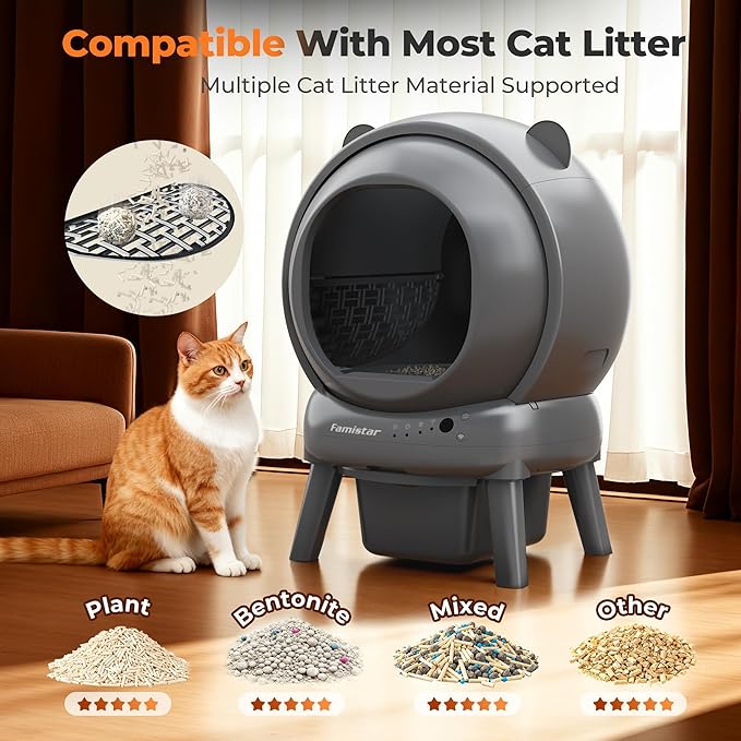 Self Cleaning Litter Box for Multiple Cats, 100L+15L Automatic Cat Litter Box, Self-Cleaning Litter Robot with Safety Sensors, APP Control, Includes 2 Rolls Waste Bags and Litter Mat, Grey