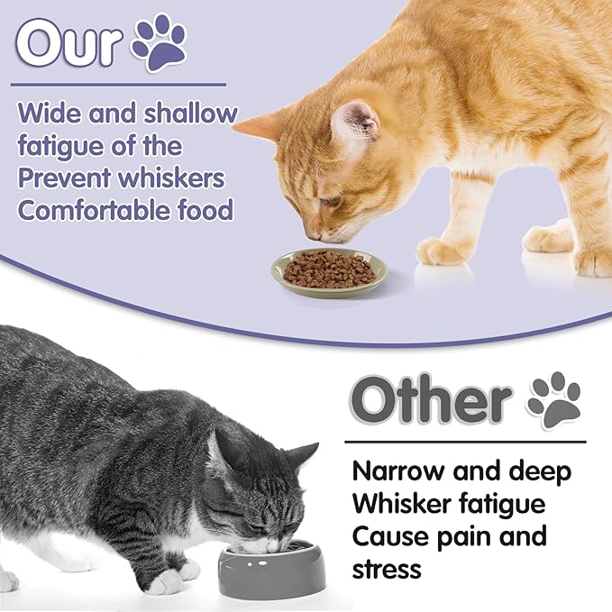 6 Pack Ceramic Cat Bowls, Cat Food Bowl, Anti Whisker Fatigue Cats Bowl Set, 6 Inches Shallow Wide Kitten Plates for Food and Water(Dark Color Set,6-Piece)