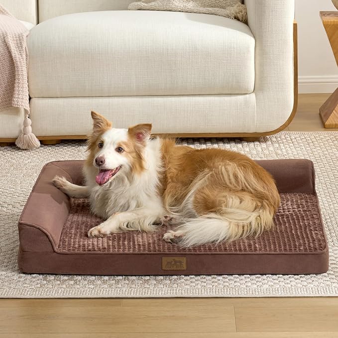 Orthopedic Dog Bed for Extra Large, XXL Dogs Bed, L Shaped Foam Anti-Slip Bottom Giant Pet Cat Sofa with Washable Cover, Suitable for Pet Up to 150 lbs, 48x35x8 inch, Brown 
