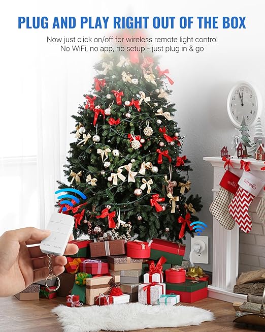 Remote Control Outlet, WILAWELS Wireless Light Switch with Magnetic Base, On Off Remote Outlet Switch for Lights, Lamps, 100ft RF Range, 15A/1875W, Pre-Programmed, 1 Remote for 3 Plugs W09RC1306