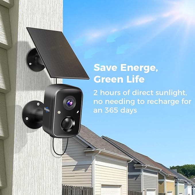 Hiseeu Security Cameras Wireless Outdoor, 3pcs Solar Powered 3K 4MP Surveillance WiFi Cameras for Home Security Outside, PIR/AI Motion Detection, Waterproof, Color Night Vision, 2-Way Audio, Black