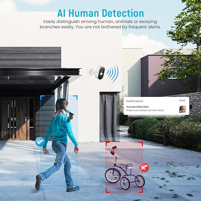 Outdoor Security Camera, Battery Powered Wireless Camera, Cloud Storage Sold Seperately, Color Night Vision, 2-Way Audio, Smart AI Motion Detection, 2.4G only (1light, 2 Pack)