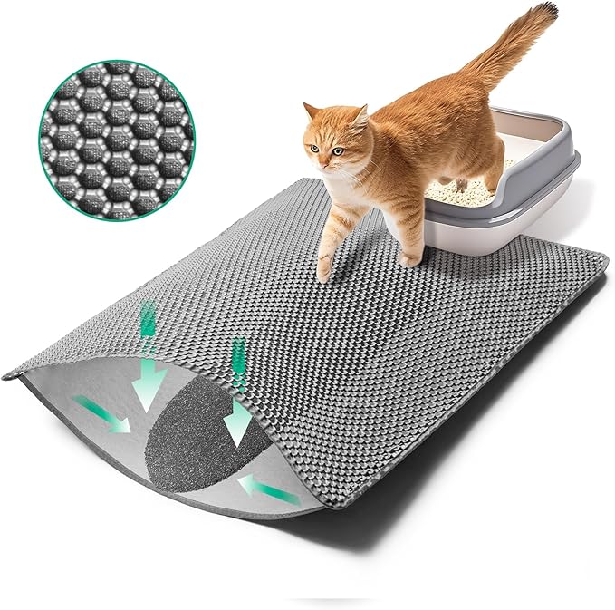 GRELY 35''X 25'' Large Litter Mat, 2 Layer Cat Litter Mat Litter Trapping Mat,Litter Box Mats for Floor, Cats Litterbox Catcher Rug for Kitty Pet, Waterproof Urine Proof,Non-Slip