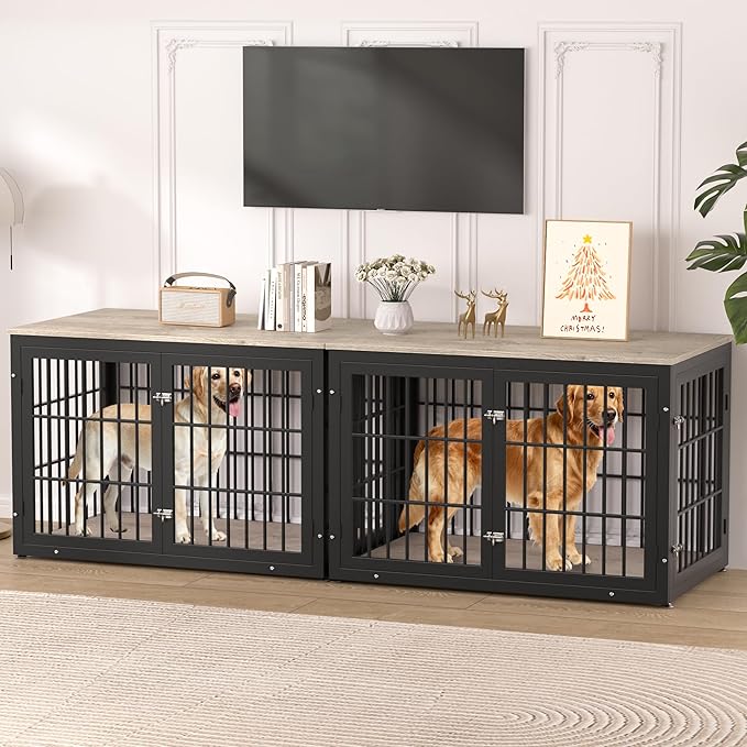 48 Inch Heavy Duty Dog Crate Furniture for Large and Medium Dogs, Decorative Pet House End Table, Wooden Cage Kennel Furniture Indoor, Grey
