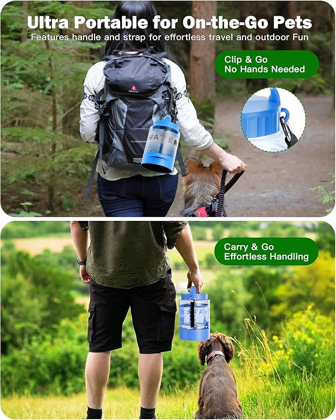 Large Dog Water Bottle Portable Bowl - 77oz Dog Travel Water Dispenser with Pull Out Bowl, Ideal for Hiking, Camping, Parks, Leak-Proof BPA-Free Outdoor Pet Bottle for Large Pets, Blue