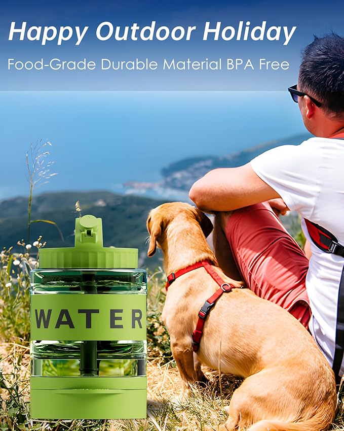 77oz Dog Water Dispenser, Camping Essentials, Large Travel Bottle with Pull-Out Drinking Bowl, Portable Beach Accessories, Car Water Container for Dogs, BPA Free