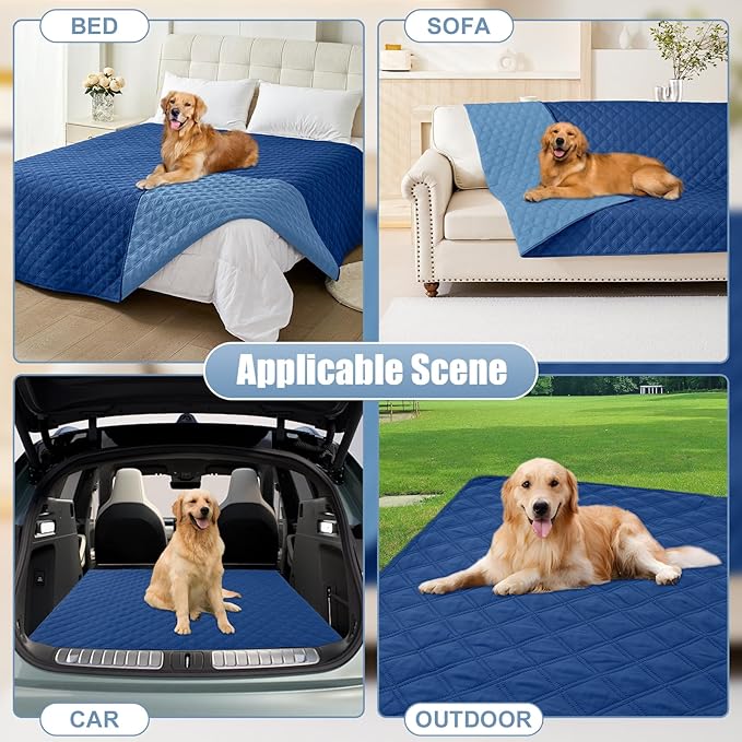 Smiry Waterproof Dog Bed Cover Pet Blanket, Soft Washable Dog Blanket for Furniture Bed Couch Sofa Reversible, Checkered (30"x90", Navy/Blue)