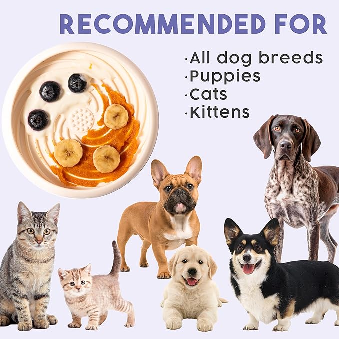 Awoo Lick Dish Silicone Dog & Cat Lick Mat & Slow Feeder with Suction Cups, Non-Slip, Dishwasher Safe, Extend Mealtime, Reduce Anxiety (Cream)