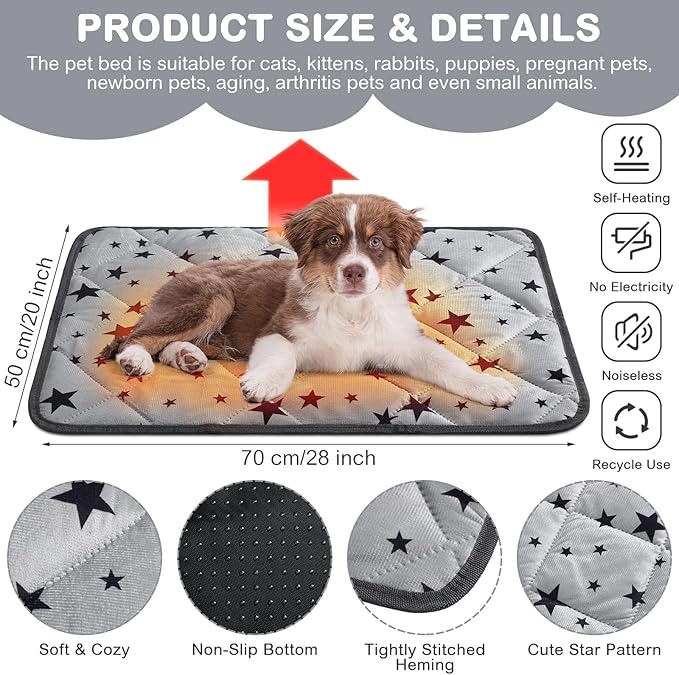 Namalu 4 Pack Self Warming Cat Bed Self Heating Cat Mat Star Pattern Soft Dog Crate Pad Thermal Pet Mat Anti Slip Kennel Dog Washable Warming Bed for Outdoor Indoor(20 x 27.5 Inch,Gray)