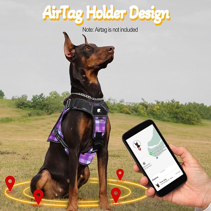 Tactical Dog Harness - HEYCAHVA Service Dog Vest Full Metal Buckles Dog Vest for Medium Large Dog Reflective No Pull Dog Harnesses Vest with Leather Handle, Hook & Loop for Hiking Training (Purple, L)