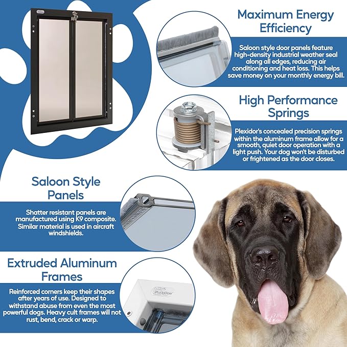 PlexiDor Performance Pet Doors for Dogs and Cats - Door Mount Dog Door with Lock and Key - Bronze, X-Large Sizes
