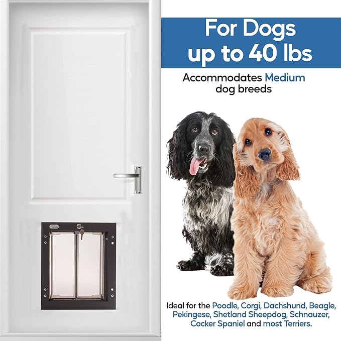 PlexiDor Pet Doors for Dogs and Cats - Energy Efficient - Door Mount Dog Door with Lock and Key - Bronze