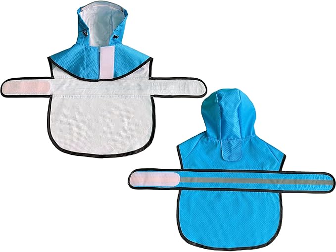 Dog Raincoat Waterproof Reflective Slicker - Lightweight Breathable Hooded Poncho Rain Coat Jacket with Adjustable Belly Strap and Leash Hole for Small Medium Large Dogs (Large, Blue)