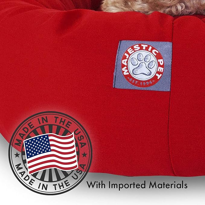 32 inch Red & Sherpa Bagel Dog Bed By Majestic Pet Products